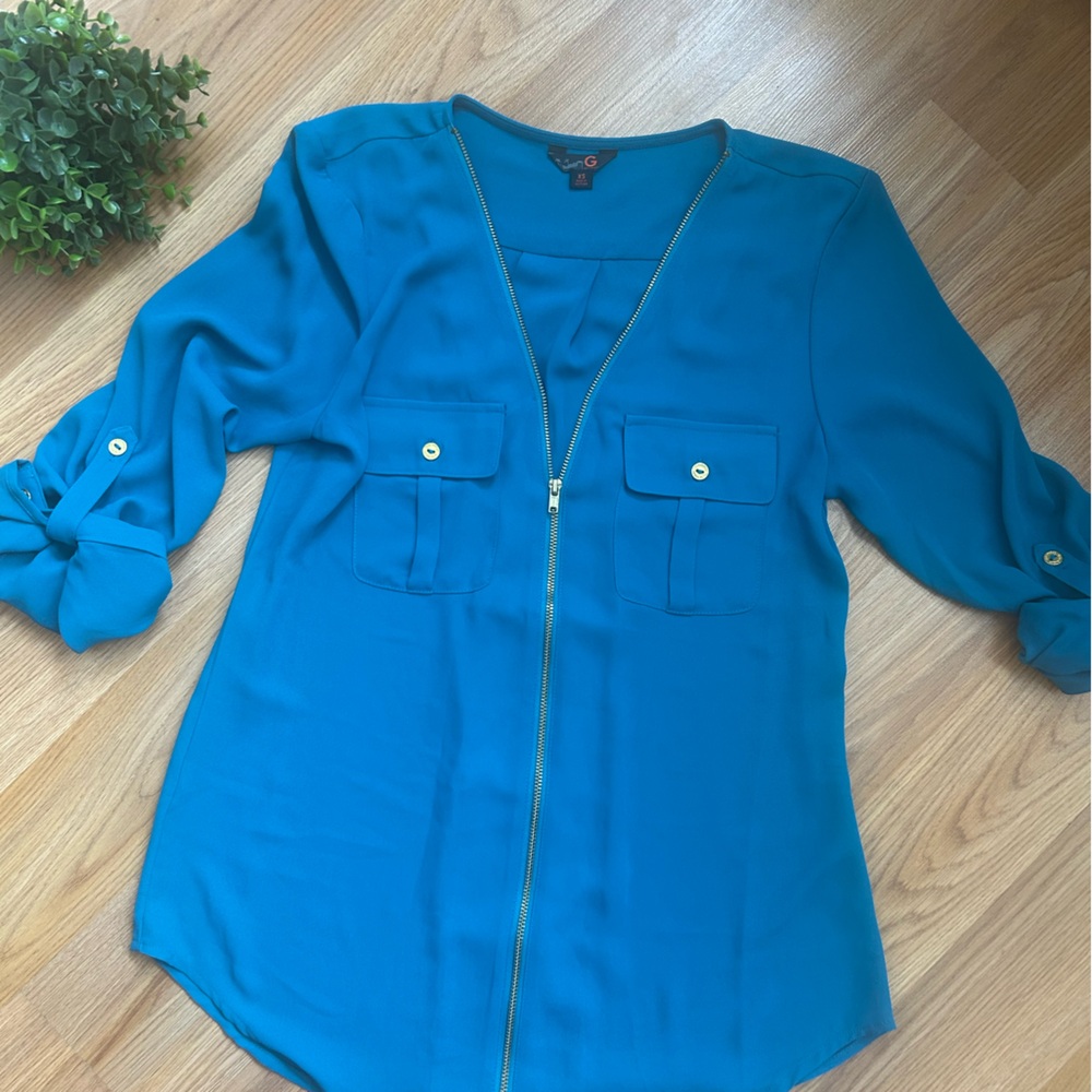 G by Guess Blue Buttoned 3/4 Sleeve Blouse